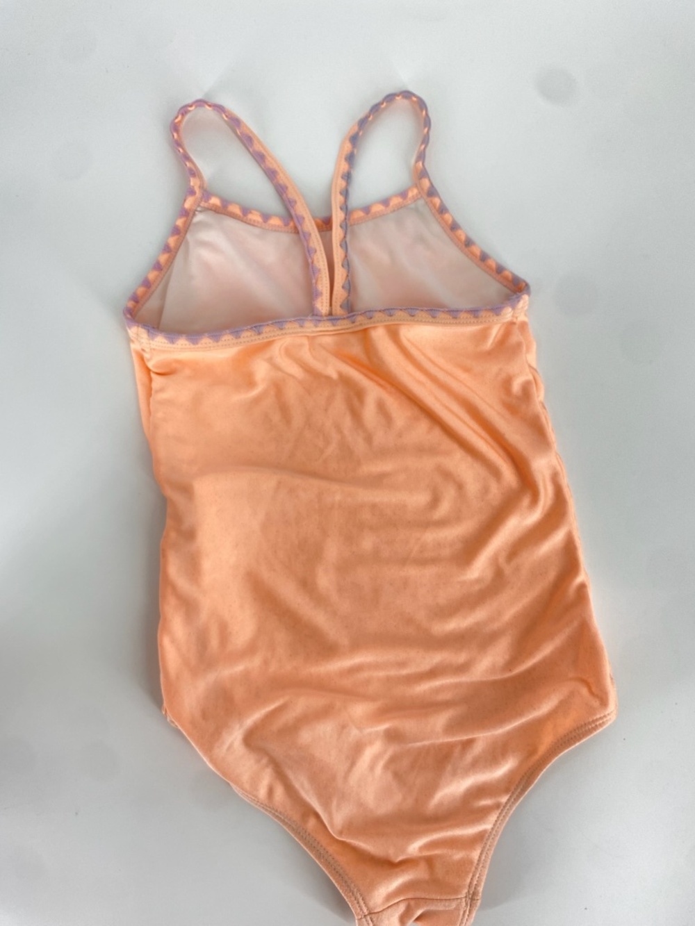Cotton On Kids One-Piece Swimsuit Peach/Neon Orange with Purple Scalloped Trim